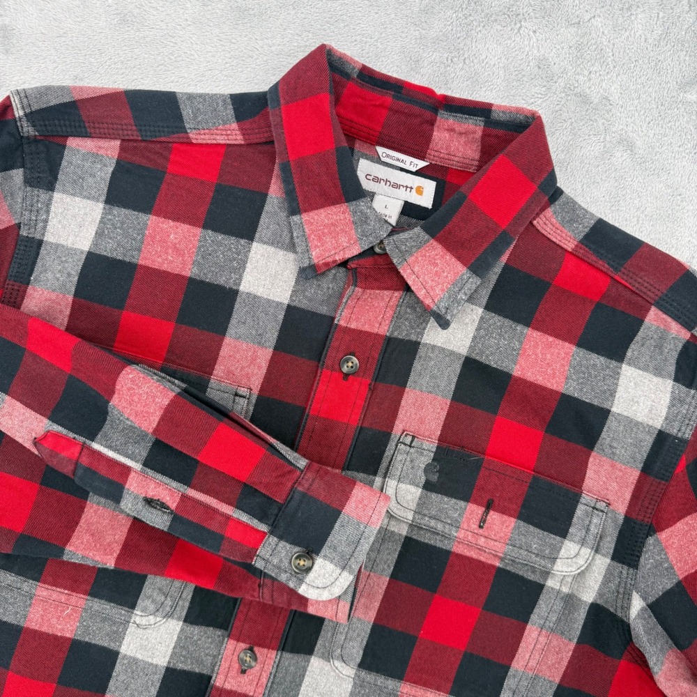 Carhartt Original Fit Flannel Plaid Button‎ Up Shirt Men's Red Black Gray Size M